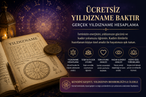 Ücretsiz yıldızname baktır ve gerçek yıldızname hesaplama temalı mistik görsel. Ebced hesabı, yıldızname analizi, ilişki uyumu, nazar ve enerji analizi üzerine hazırlanan spiritüel konseptli SEO uyumlu kapak görseli.